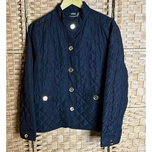 Jane Ashley Quilted Black‎ Jacket Womens Size L Collared Gold Button Casual